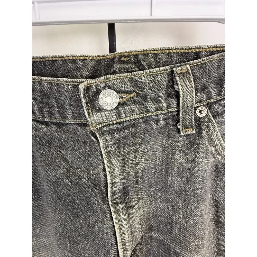 Vintage Orange Tab Black Faded 100% Cotton Denim Jeans 90's 35x31